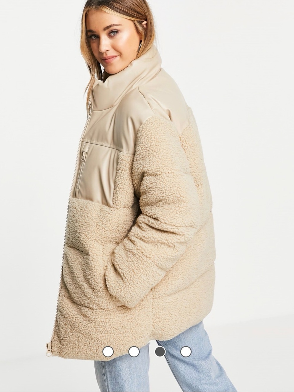 ASOS Beige Teddy Sherpa Puffer Jacket - Picture 3 of 4